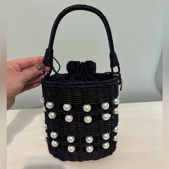 EUC Kate Spade New York x Target Bucket Purse Black Pearls Wicker Basket - Picture 1 of 12